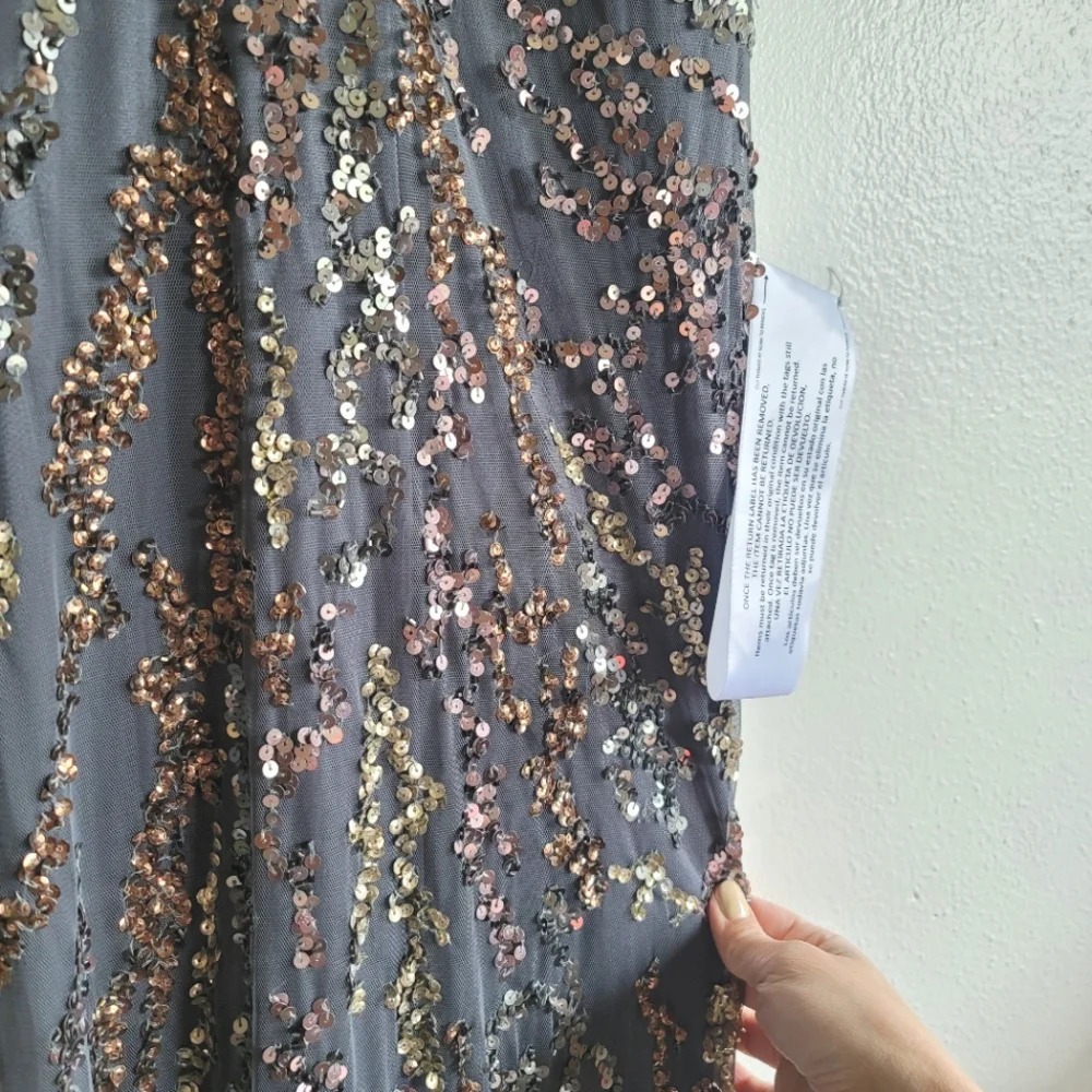 Mac Duggal, Cape Sleeve Embellished Evening Gown,‎ Charcoal, Size 4, NWT - Picture 9 of 15